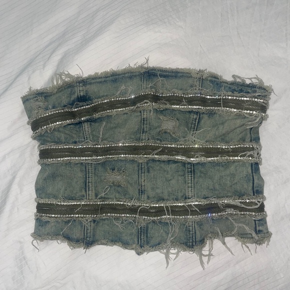Jaded London- Zip Diamante Denim Corset - Picture 1 of 5